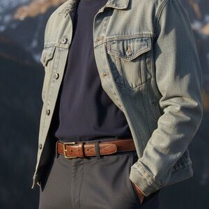 Men’s L’Alglon‎ Full Grain Cowhide size 42 Leather Embossed Brown Belt